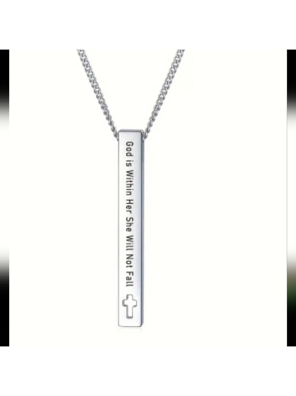 SCRIPTURE Bar NECKLACE God is Withen Her She will Not Fail Stainless Steel 20 In